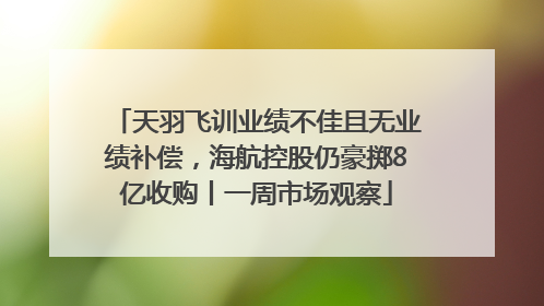 天羽飞训业绩不佳且无业绩补偿，海航控股仍豪掷8亿收购丨一周市场观察