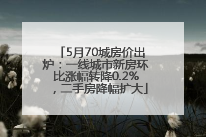 5月70城房价出炉：一线城市新房环比涨幅转降0.2%，二手房降幅扩大